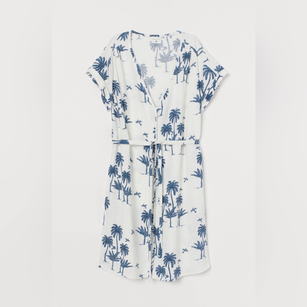 H&M Desmond X Dempsey Linen Blend Dress Women S Tropical Palm Trees Hawaiian